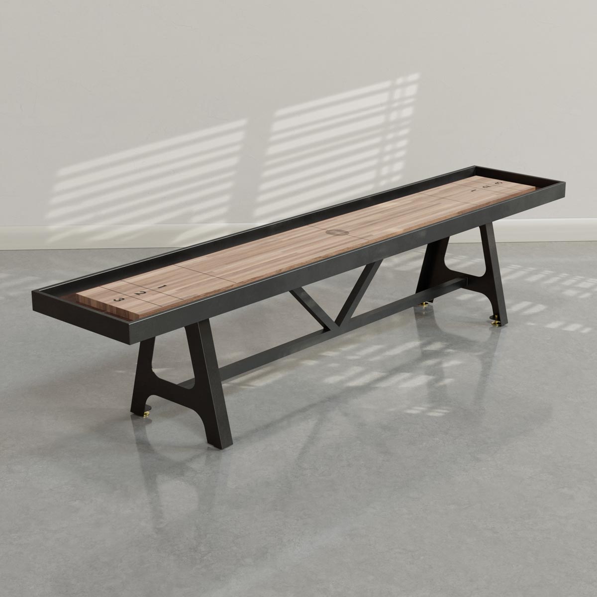 Black frame, Oak playing surface, chocolate leather Black frame, Oak playing surface, chocolate leather
