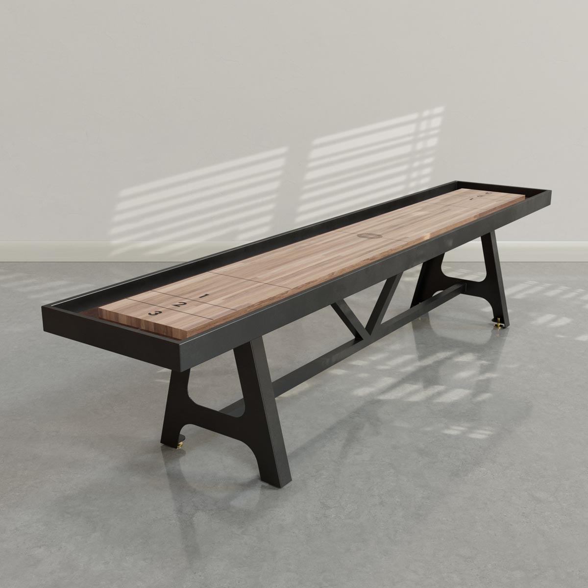 Black frame, Oak playing surface, chocolate leather Black frame, Oak playing surface, chocolate leather